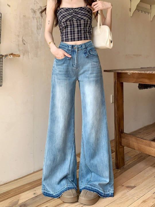 Damen Weite High-Waist Jeans mit lässigem Schnitt und modischen Details EB