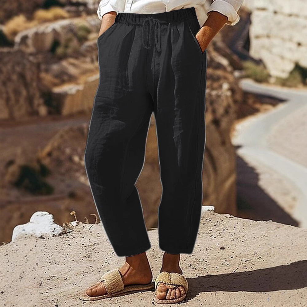 Damen Casual-Chino Leinenoptik Culotte mit elastischem Tunnelzugbund und Eingrifftaschen EB