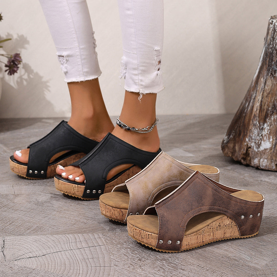 Damen komfortable Sandaletten mit offener Zehenpartie und eleganter Korksohle EB