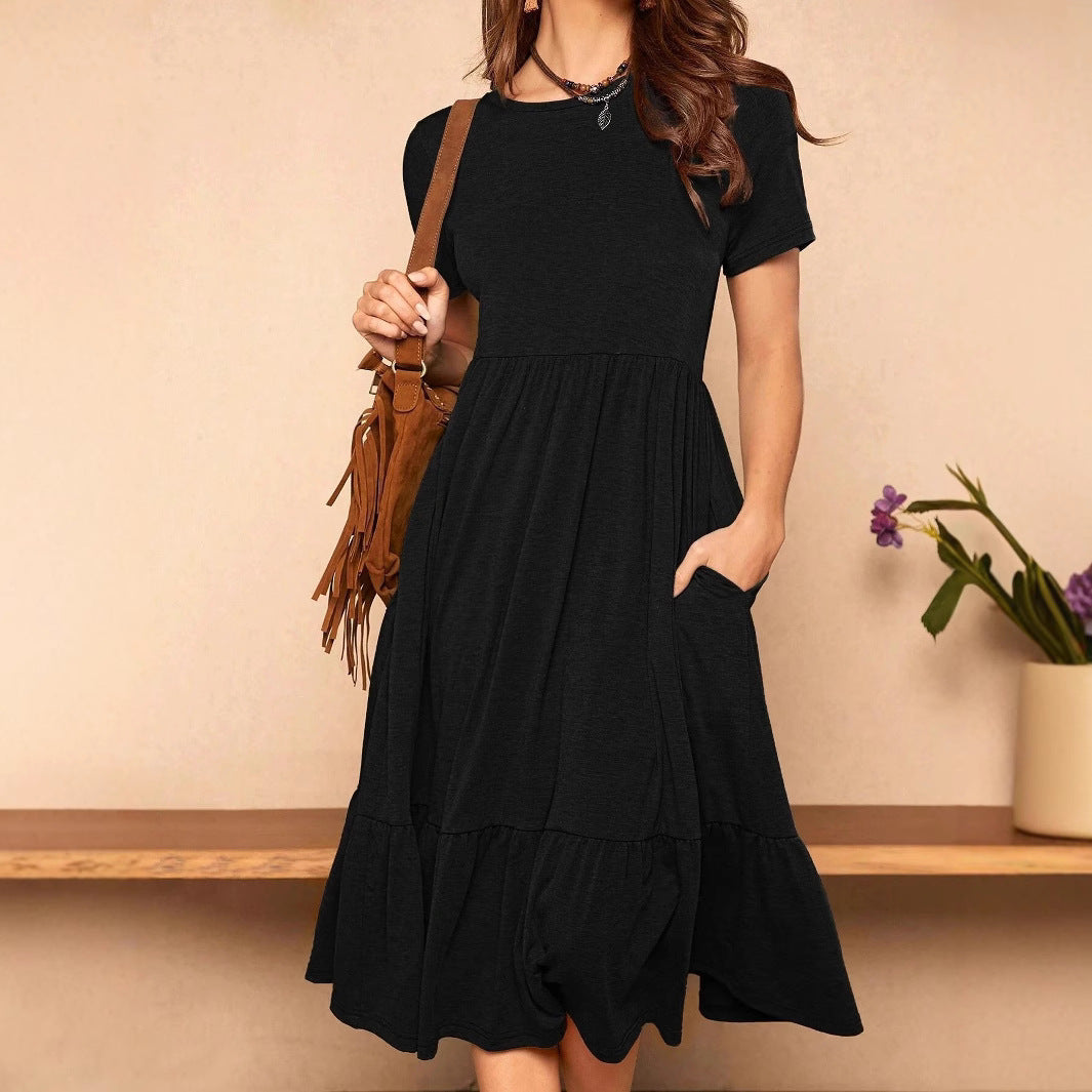 Damen lässiges T-Shirt-Kleid mit lockerer Passform und Rüschensaum EB