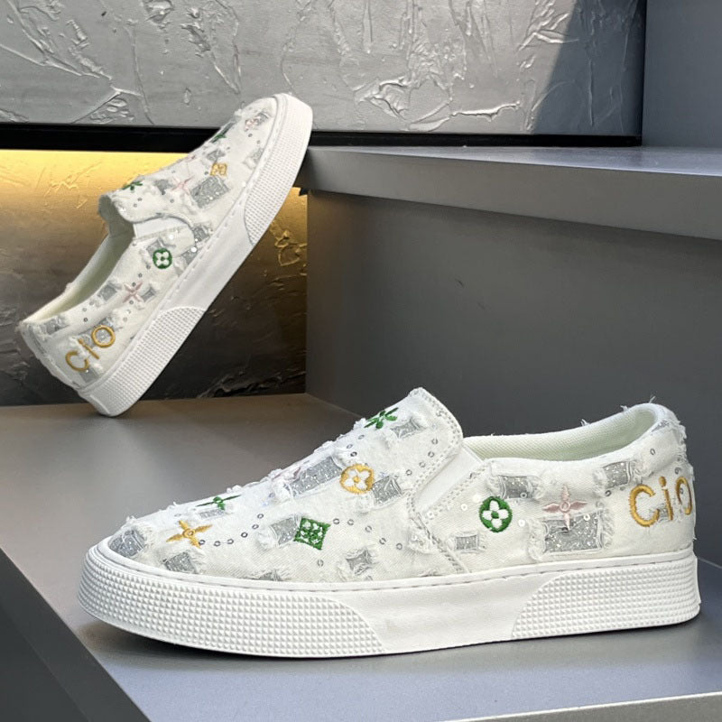 Damen Slip-On Sneakers mit buntem besticktem Design EB