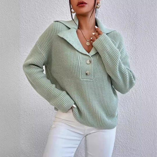 Damen gemütlicher Knit-Pullover mit Kragen EB