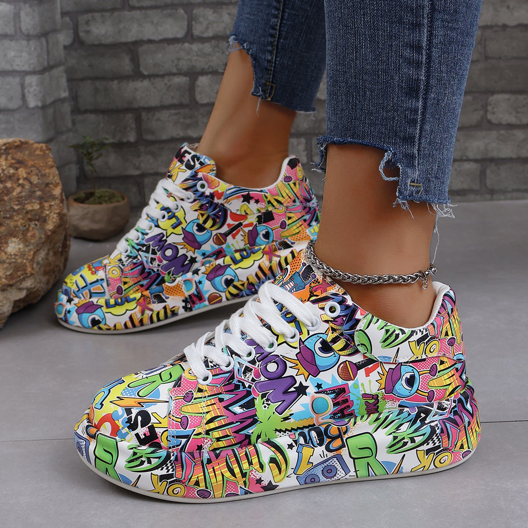 Damen modische High-Top Sneakers mit buntem Grafikdesign EB