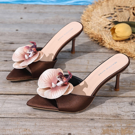 Damen Slingback Sandalen mit floralem Design und modischem Absatz EB