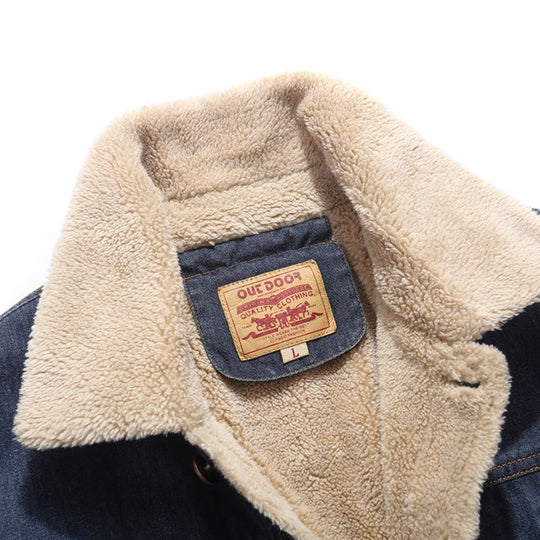 Herren Denim-Workerjacke mit wärmender Teddyfleece-Innenlage und Sherpa-Kragen EB