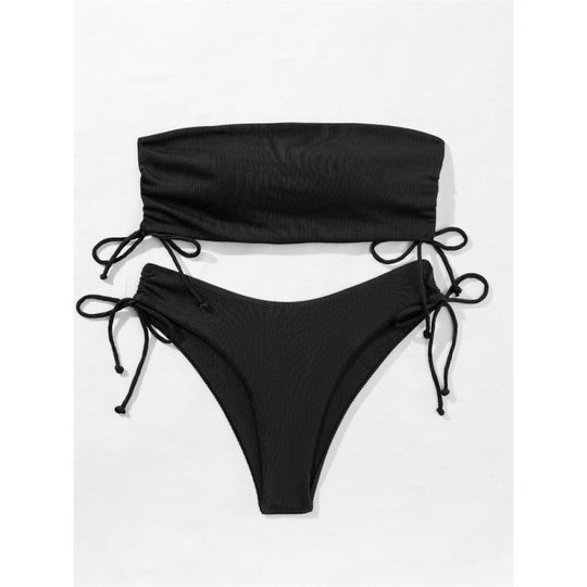 Damen Bandeau-Bikini mit einstellbaren Schnürungen und eleganten Rippendetails EB