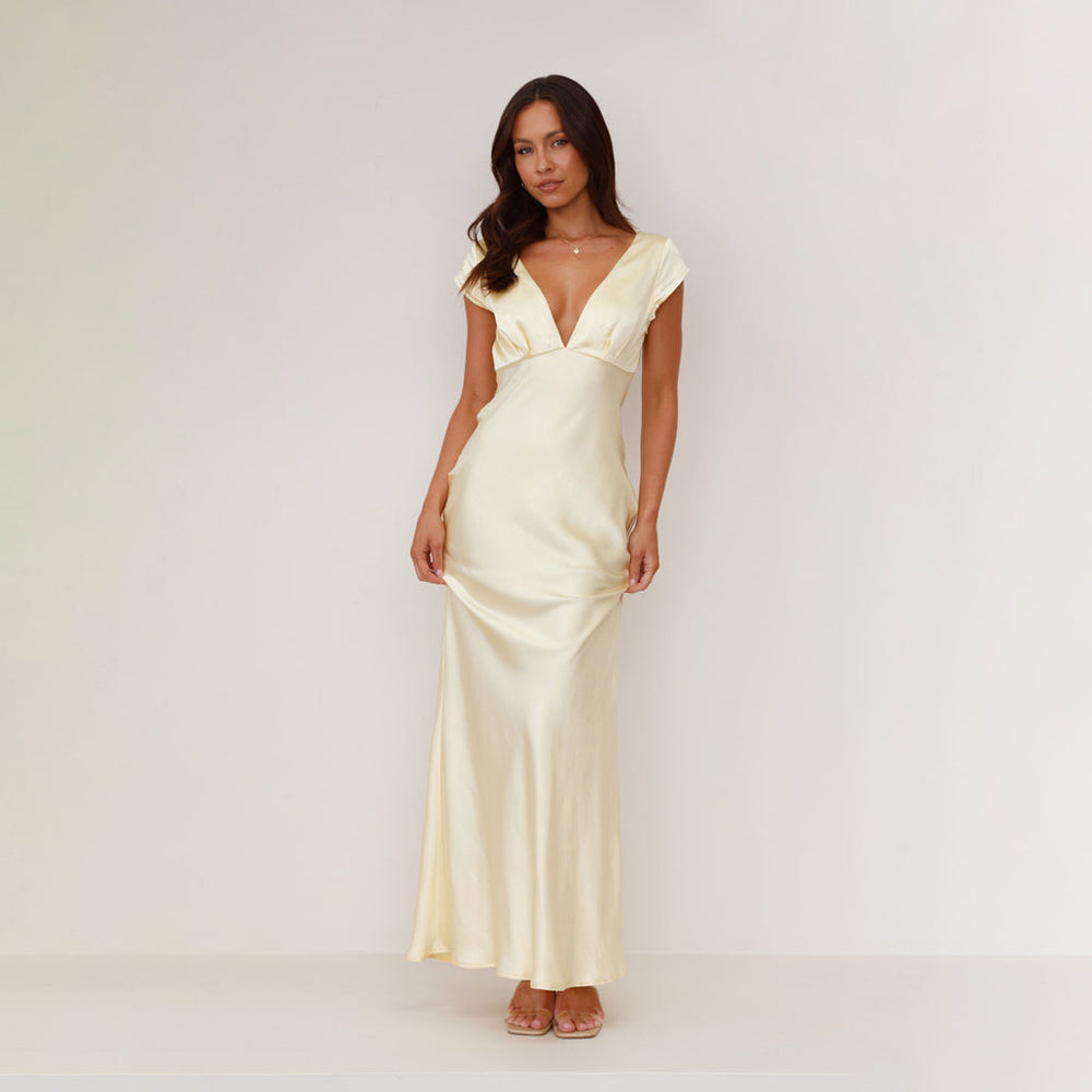 Damen langes Abendkleid mit schickem V-Ausschnitt und elegantem Fall EB