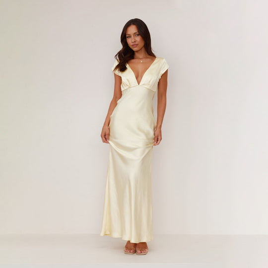 Damen langes Abendkleid mit schickem V-Ausschnitt und elegantem Fall EB