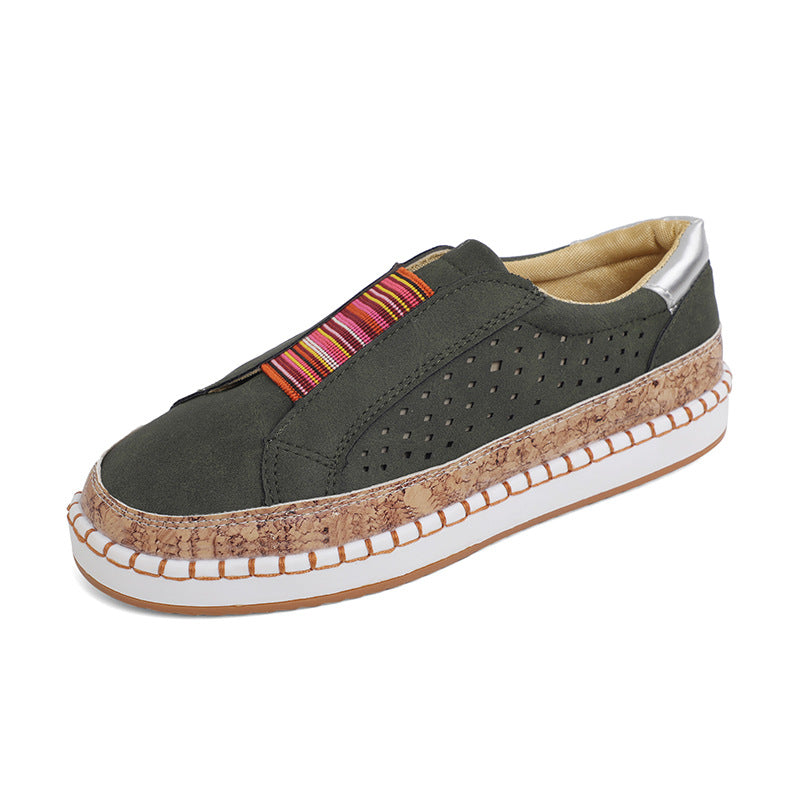 Damen Slip-On Sneakers mit dekorativer Elastikband und Korksohle EB