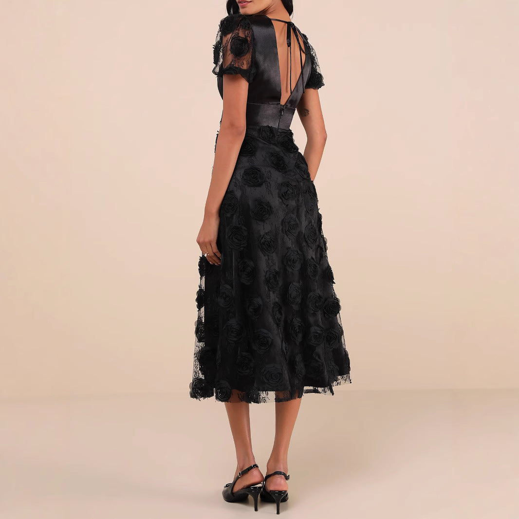 Damen Elegantes Maxikleid mit floralem Spitzenbesatz EB