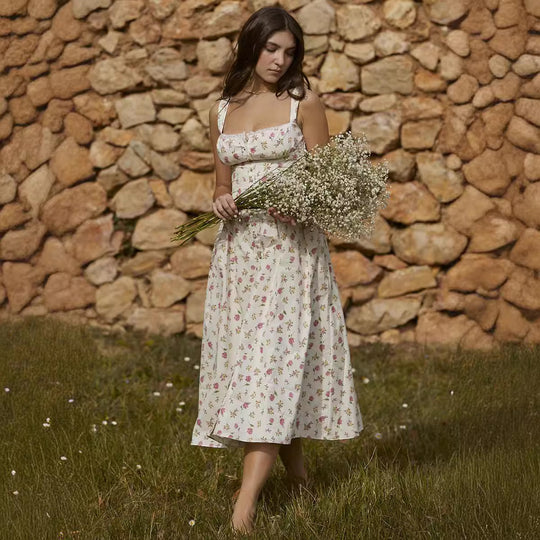 Damen Sommerliches Maxikleid mit floralen Einsätzen und tailliertem Oberteil EB