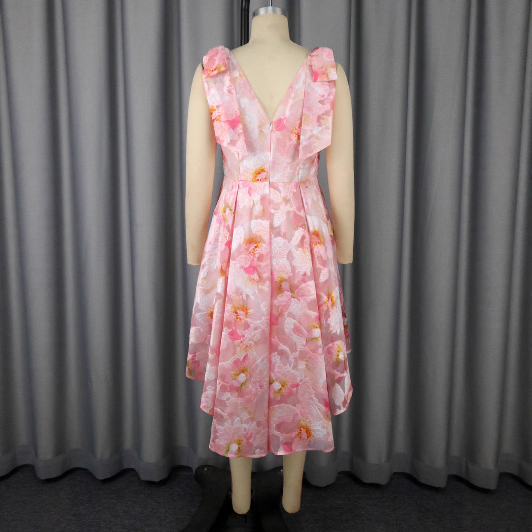 Damen asymmetrisches Cocktailkleid mit Rüschendesign und floralem Muster EB