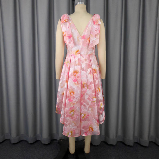 Damen asymmetrisches Cocktailkleid mit Rüschendesign und floralem Muster EB