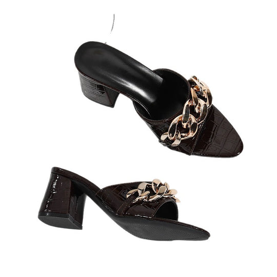 Damen modische Mules mit künstlerischem Ketten-Design EB