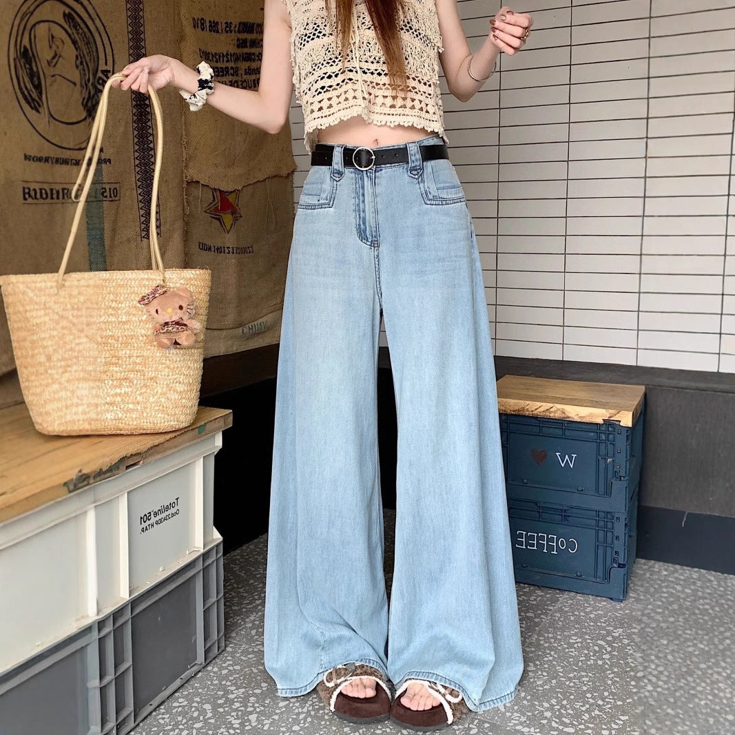 Damen Weit geschnittene Jeans mit hohem Bund und modernen Details EB