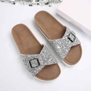 Damen Glitzernde Slides mit verstellbarem Schnallen-Design EB