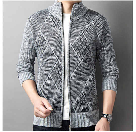 Herren Strickjacke mit modernem Zipper und grafischem Muster EB