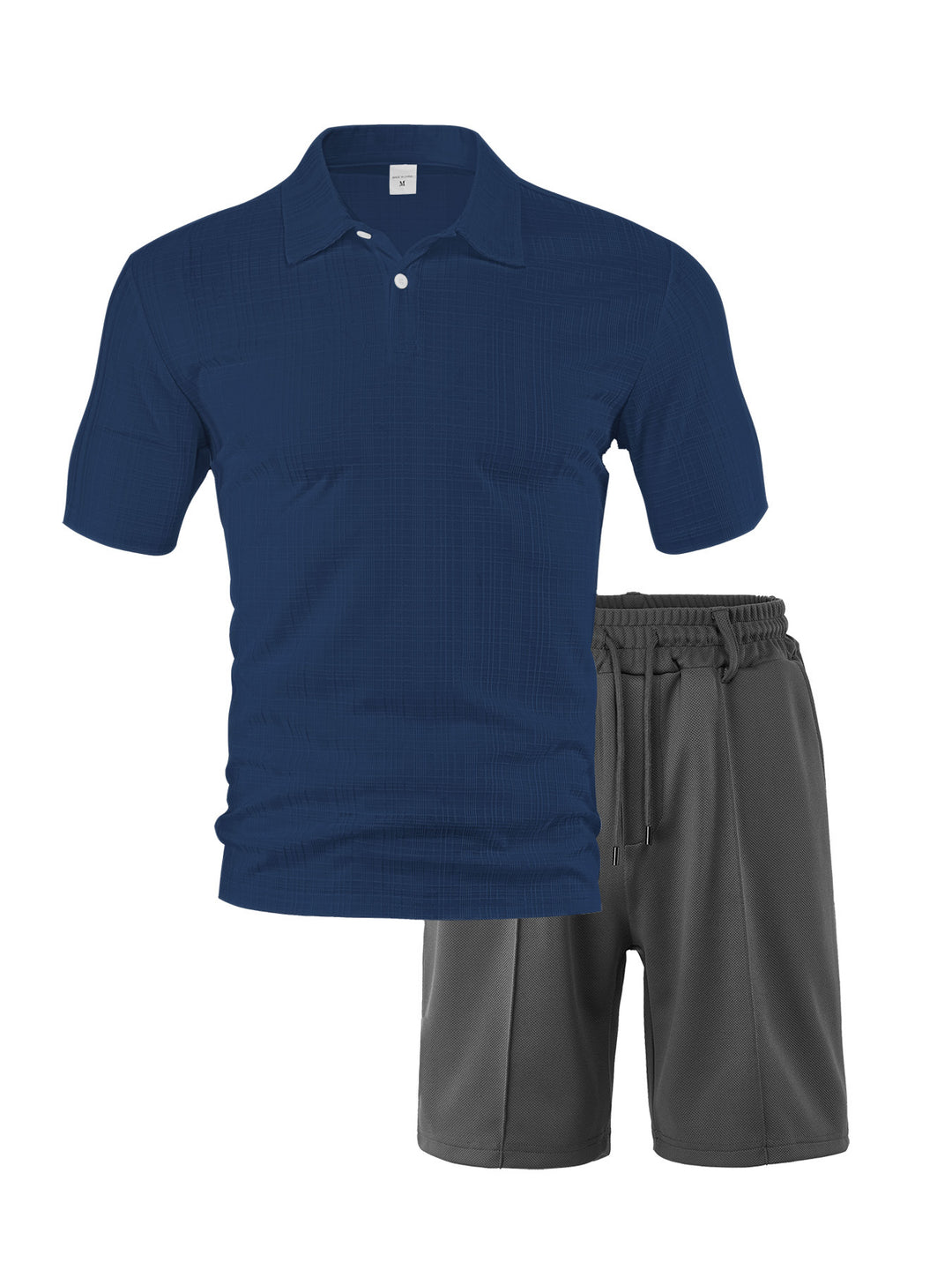 Herren nan zweiteiliges Sommer-Reise-Set mit texturiertem Kurzarm-Poloshirt und funktionalen Mesh-Shorts EB