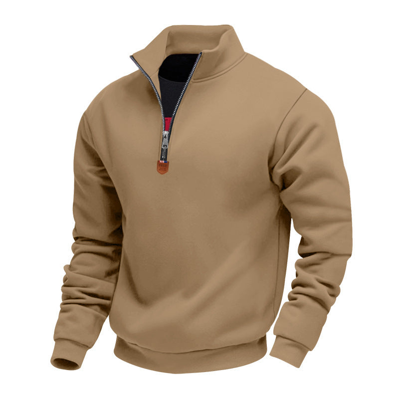 Herren nan Premium-Halbzip-Sweatshirt mit hohem Stehkragen, robustem Reißverschluss und geripptem Saum EB