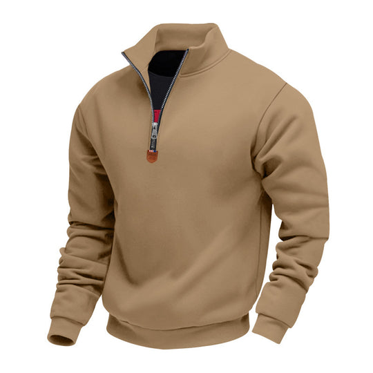 Herren nan Premium-Halbzip-Sweatshirt mit hohem Stehkragen, robustem Reißverschluss und geripptem Saum EB