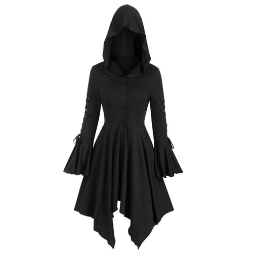 Damen nan Kapuzen-Mantelkleid mit asymmetrischem Zipfelsaum und geschnürten Glockenärmeln EB