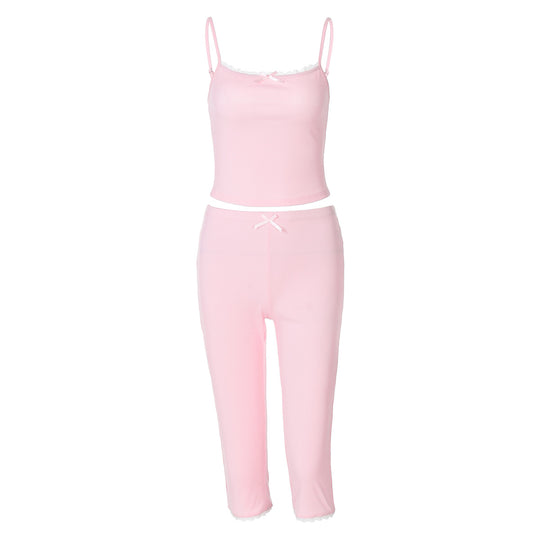 Damen Sportliches Crop-Top und Capri-Hose Set EB