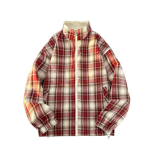 Damen lässige Windjacke mit kariertem Innenfutter und hohem Kragen EB