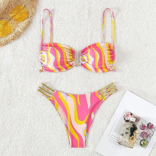 Damen Triangel-Bikini mit elegantem Rüschendetail und glitzernden Trägern EB