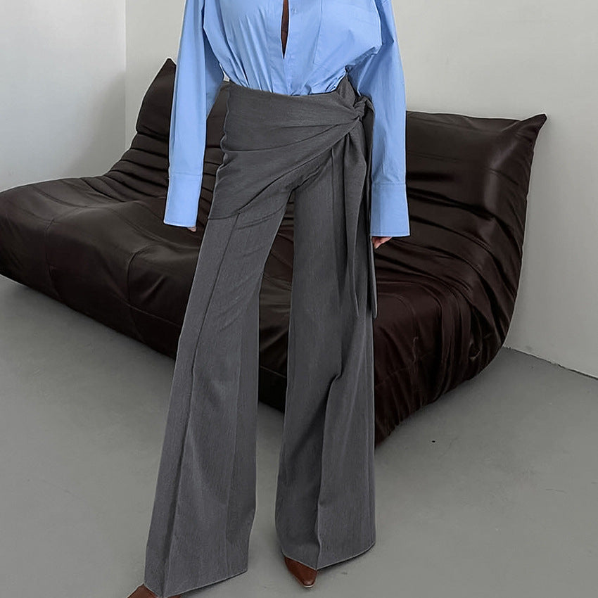 Damen Elegante Wickelhose mit weitem Bein und tailliertem Bund EB