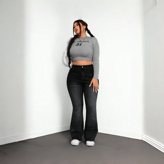 Damen Flared Jeans im Vintage-Design mit hohem Bund und komfortabler Passform EB