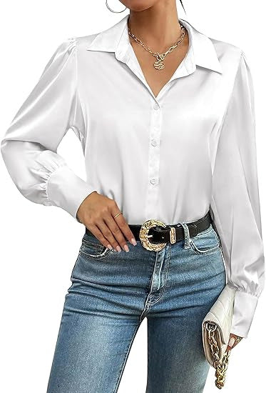 Damen Seidenoptik-Bluse mit Hemdkragen, verdeckter Knopfleiste und langen Manschetten EB
