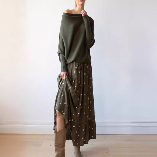 Damen Oversized Pullover mit asymmetrischem Schnitt und weitem Kragen EB