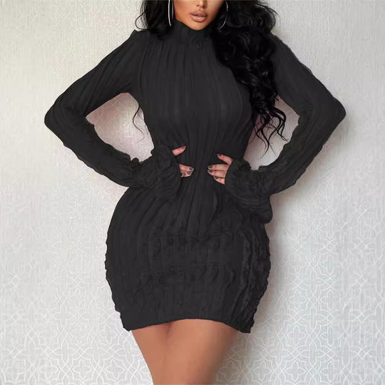 Damen figurbetontes Mini-Kleid mit Rüschen und Plissee EB