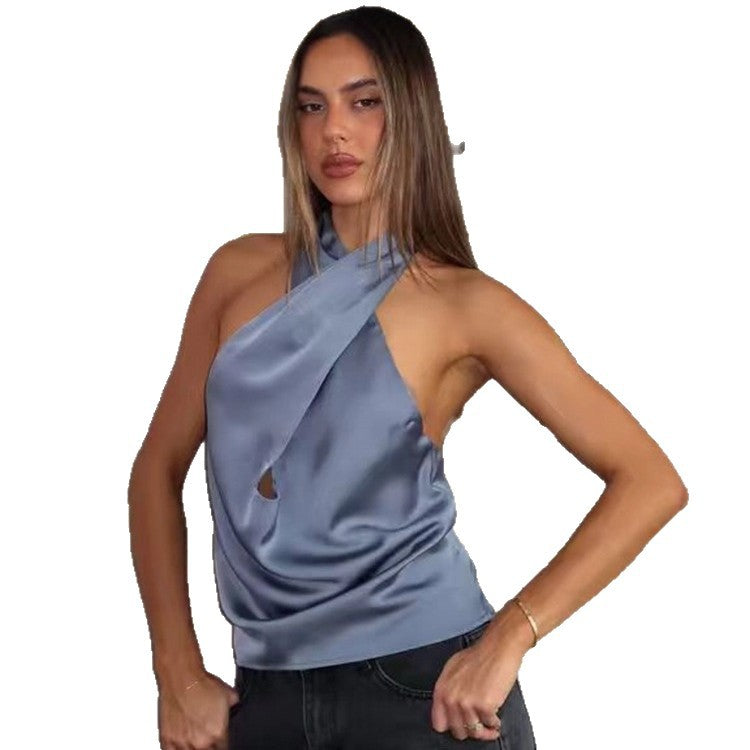 Damen Elegantes Chiffon-Oberteil mit asymmetrischem Schnitt EB