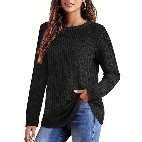 Damen Strickpullover mit Rippenstruktur und verlängertem Schnitt EB