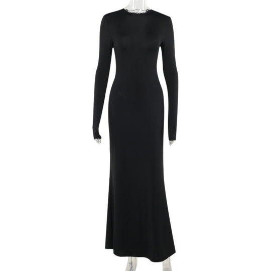 Damen Figurbetontes Maxikleid aus Stretch-Jersey mit langen Ärmeln und rundem Ausschnitt EB