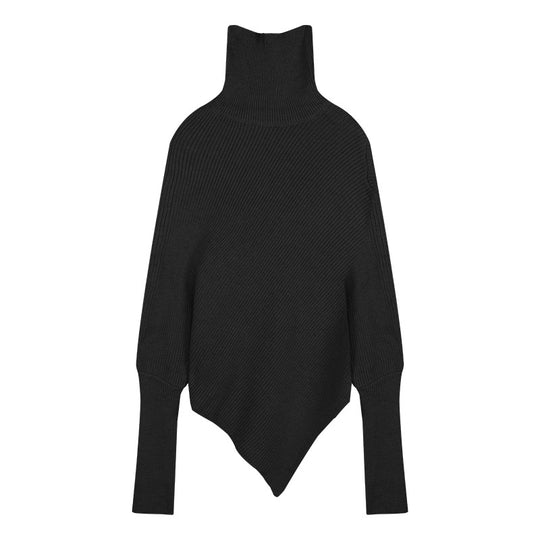 Damen Strickpullover mit asymmetrischem Schnitt und hohem Kragen EB