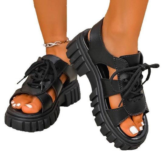 Damen Plateau-Sandalen mit stylishen Schnürdetails und rutschfester Sohle EB