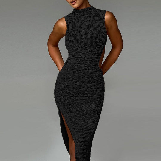 Damen Maxi-Kleid mit eleganter Raffung und seitlichem Schlitz EB