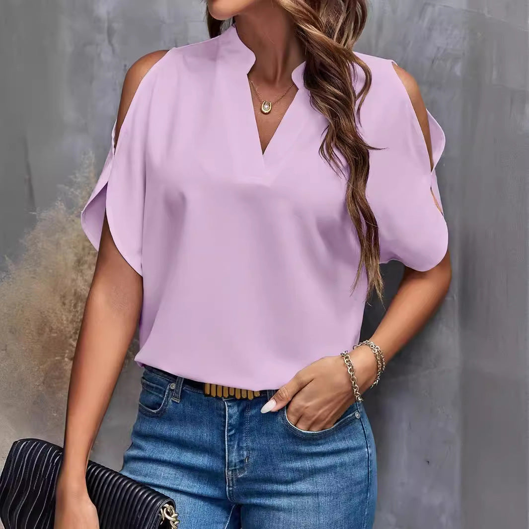 Damen Elegante Bluse mit offenen Schultern und Stehkragen EB