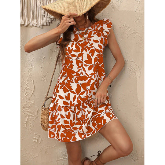 Damen Freizeitkleid mit verspieltem Volant und floralem Design EB