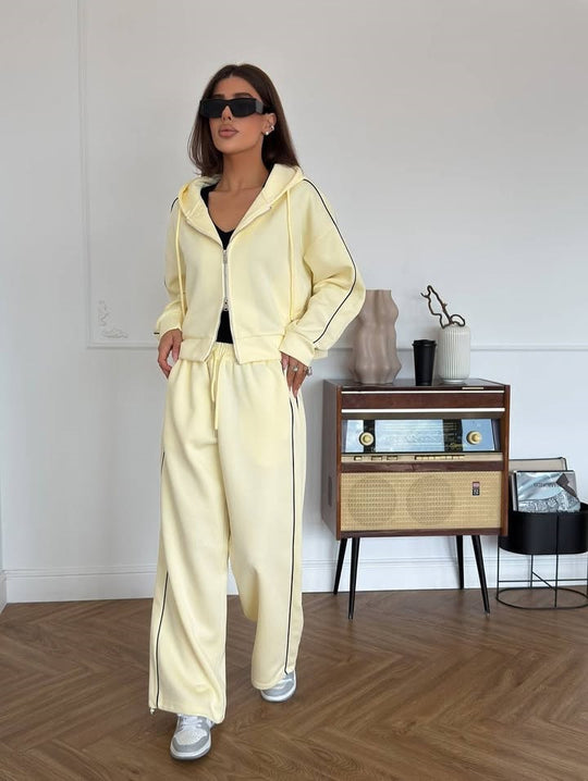Damen Lässiges zweiteiliges Lounge-Set mit oversized Zipjacke und weitem Kordelzug-Hosenbund EB
