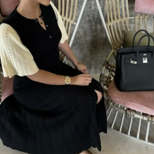 Damen Midi-Kleid mit elegantem Rüschensaum und feiner Knopfdetailierung EB