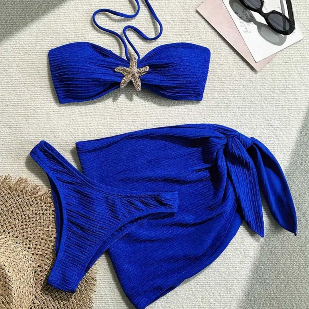 Damen Bandeau-Bikini mit ornamentalem Stern-Detail und modischem Wickelrok EB