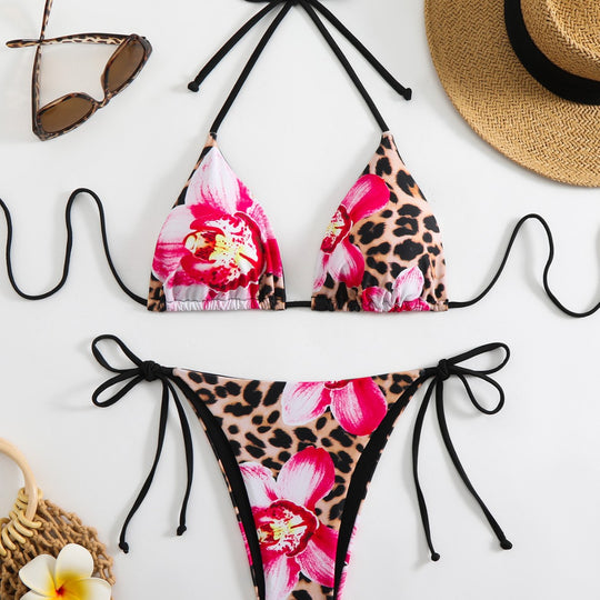 Damen Triangel-Bikini mit floralem und animalischem Druck EB