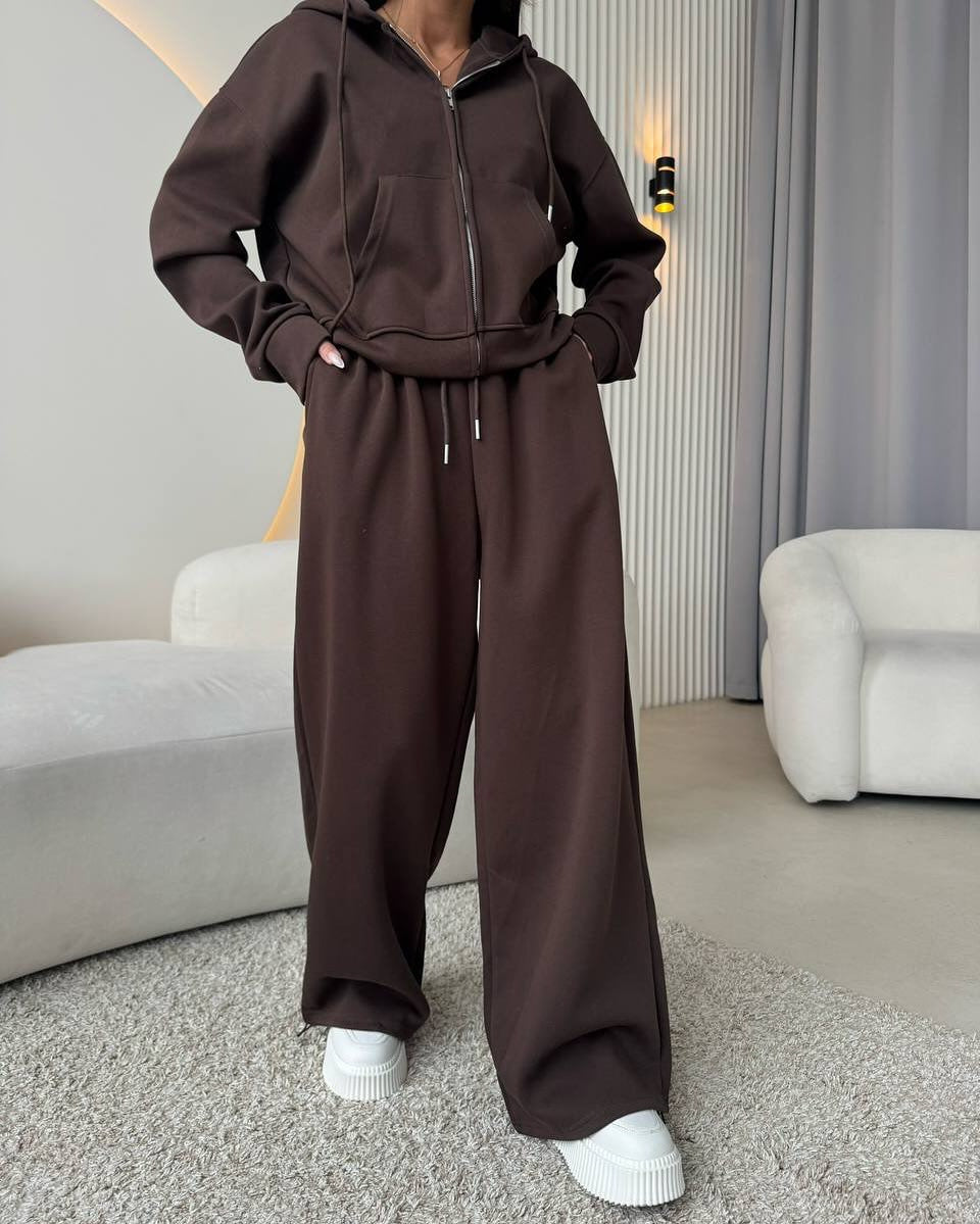 Damen nan weite Highwaist-Loungehose aus Sweatstoff mit Kordelzug und Eingrifftaschen EB