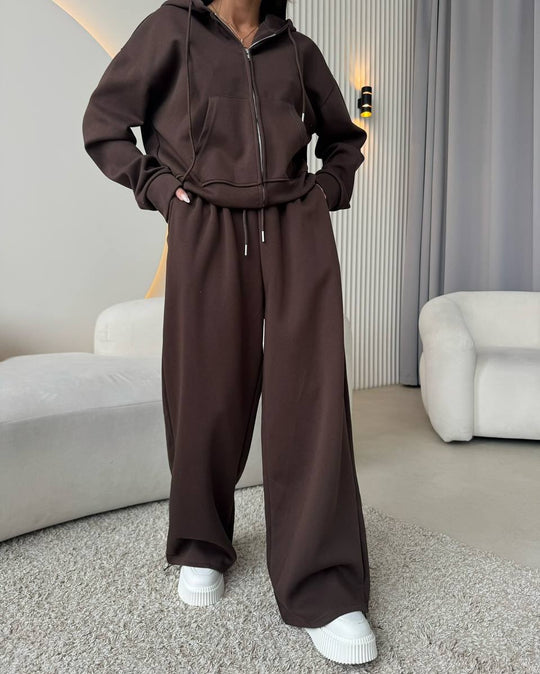 Damen nan weite Highwaist-Loungehose aus Sweatstoff mit Kordelzug und Eingrifftaschen EB