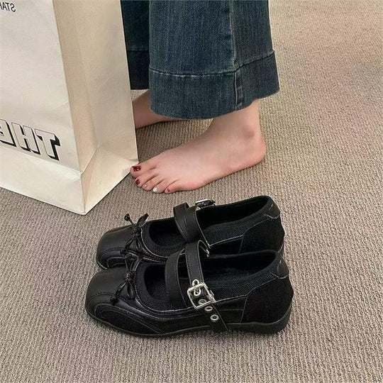 Damen Bequeme Mary-Jane-Ballerinas mit verstellbarem Schnallenriemen und rutschfester Gummisohle EB