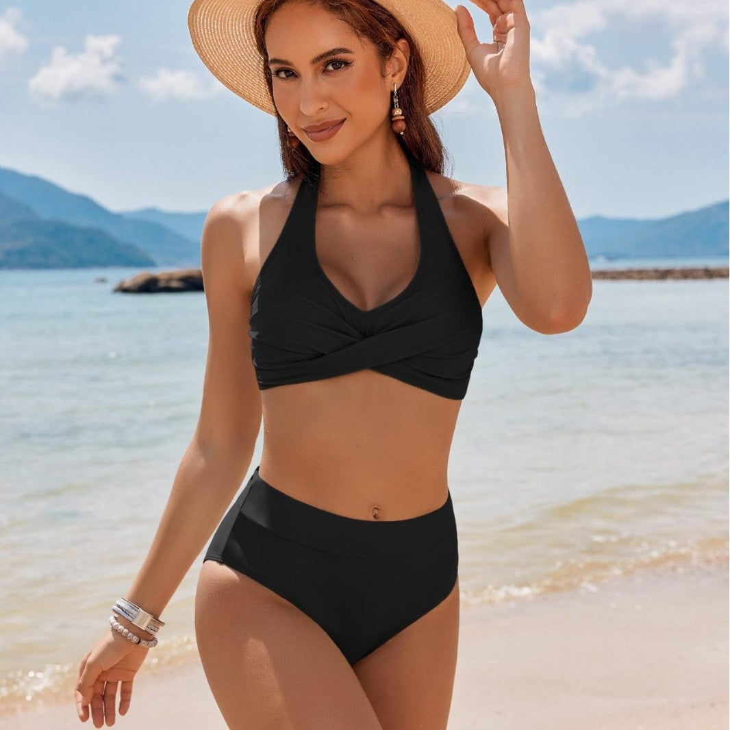 Damen Hochgeschnittener Bikini mit gekreuztem Oberteil EB
