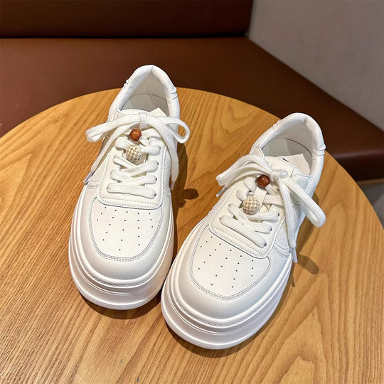 Damen modische Plateau Sneakers mit atmungsaktiver Leder-Oberfläche EB